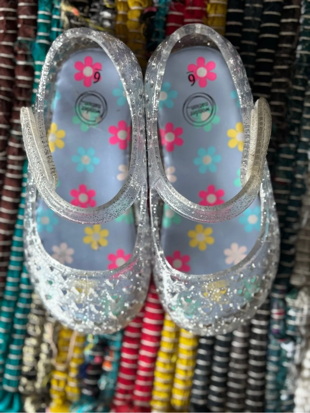 wonder nation Silver Glitter Jelly Mary Jane Sandals with Floral Insole